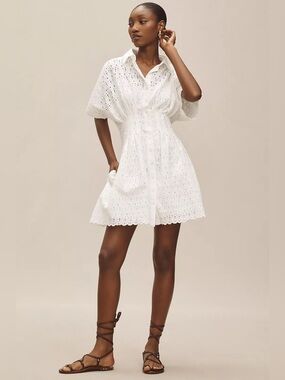 Anthropologie White Eyelet Mini Shirt Dress